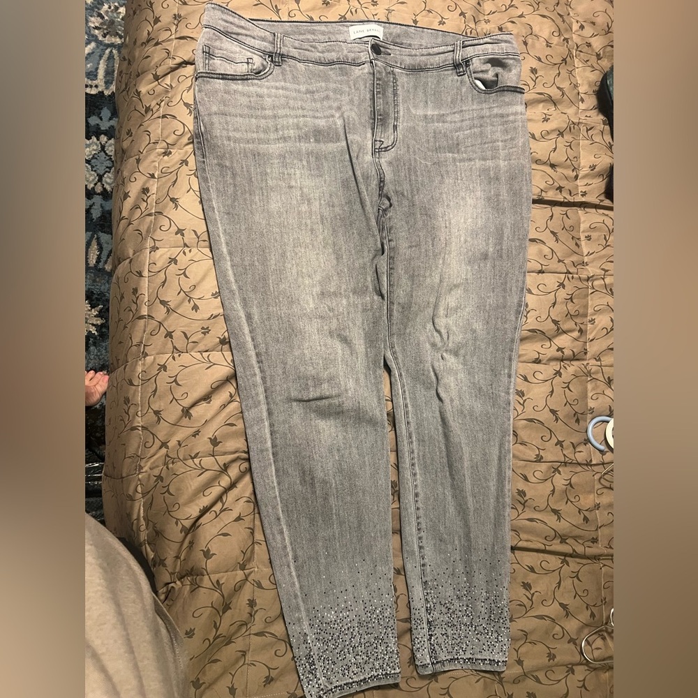 Lane Bryant Gray Skinny Jeans with Embellished Hem